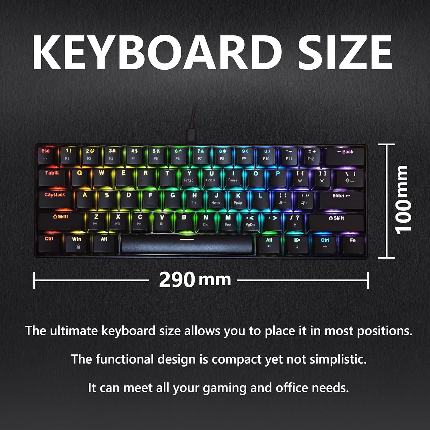 Bangsanth 61 Key Gaming Keyboard Black Blue Switches Dynamic Backlighting NEW
