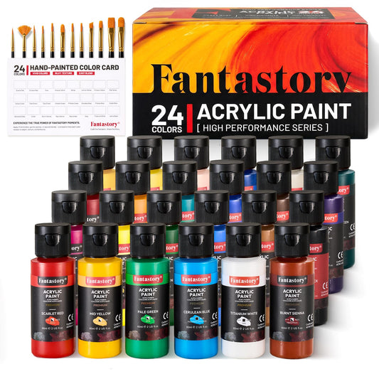 Fantastory 24 Paints Colour Acrylic Paint Set, 48 ml Bottles, Arts & DEMO