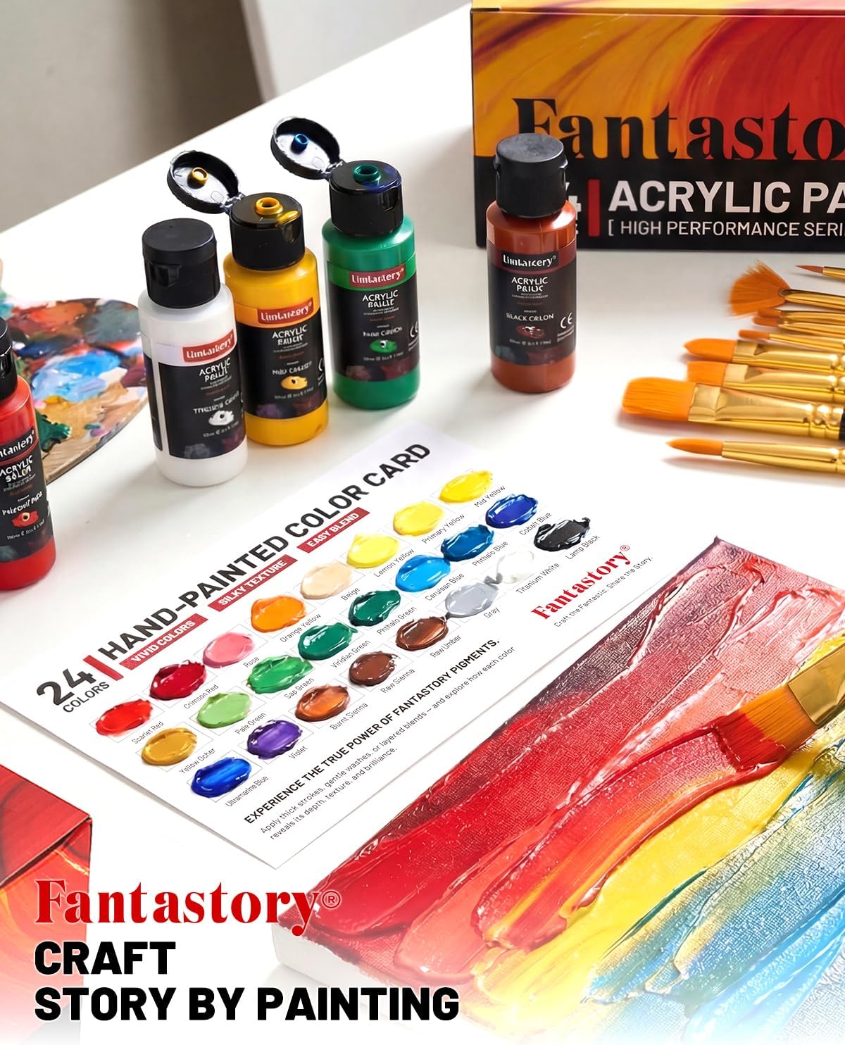 Fantastory 24 Paints Colour Acrylic Paint Set, 48 ml Bottles, Arts & DEMO