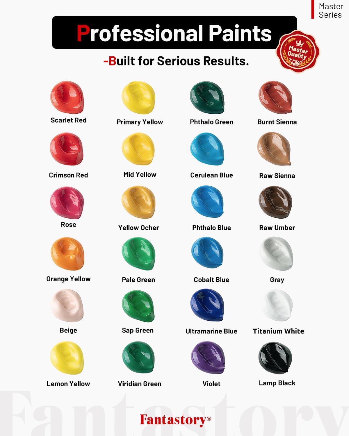 Fantastory 24 Paints Colour Acrylic Paint Set, 48 ml Bottles, Arts & DEMO