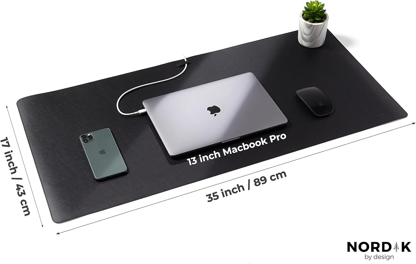 Nordik By Mouse Pads Design Leather Desk Mat Cable Organizer Pebble Black DEMO