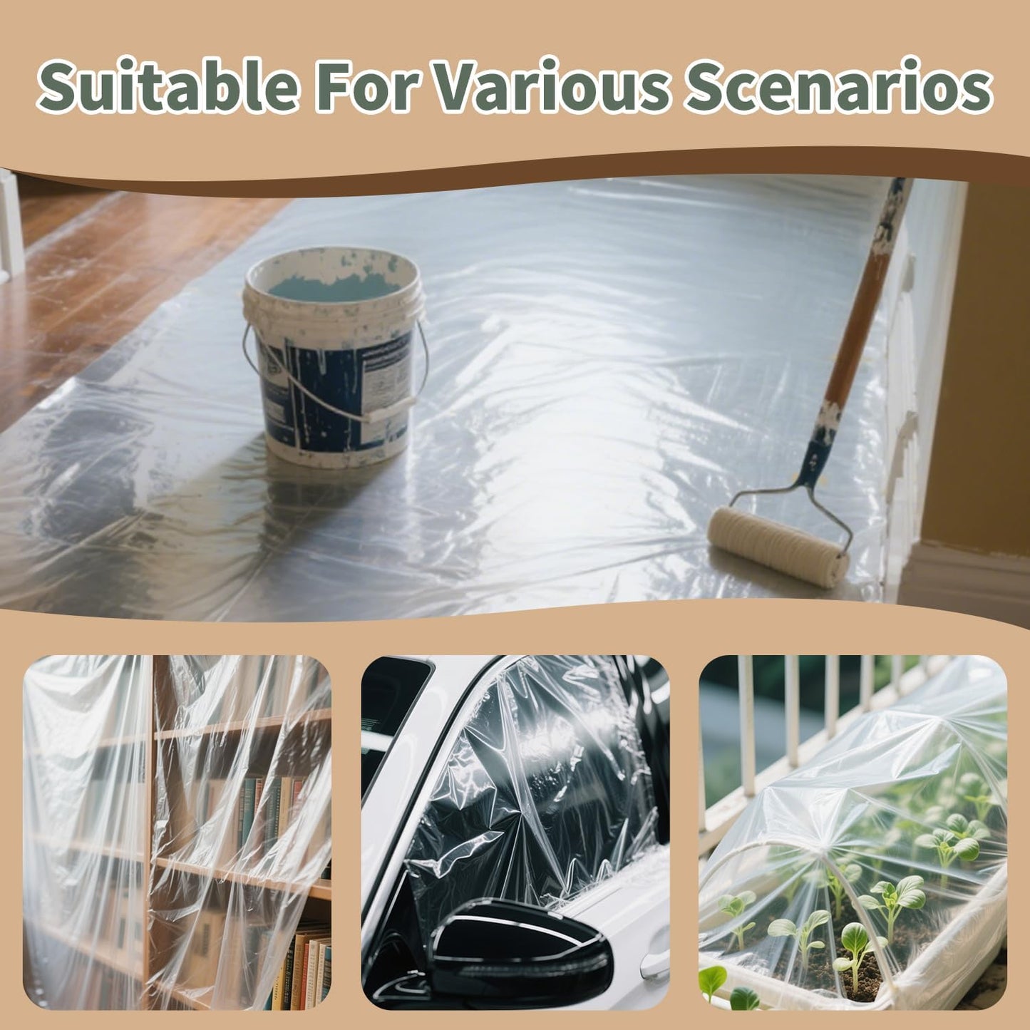Clear Plastic Tarps 2.7m x 3.6m Dust-Proof Protective Drop Cloth for NEW