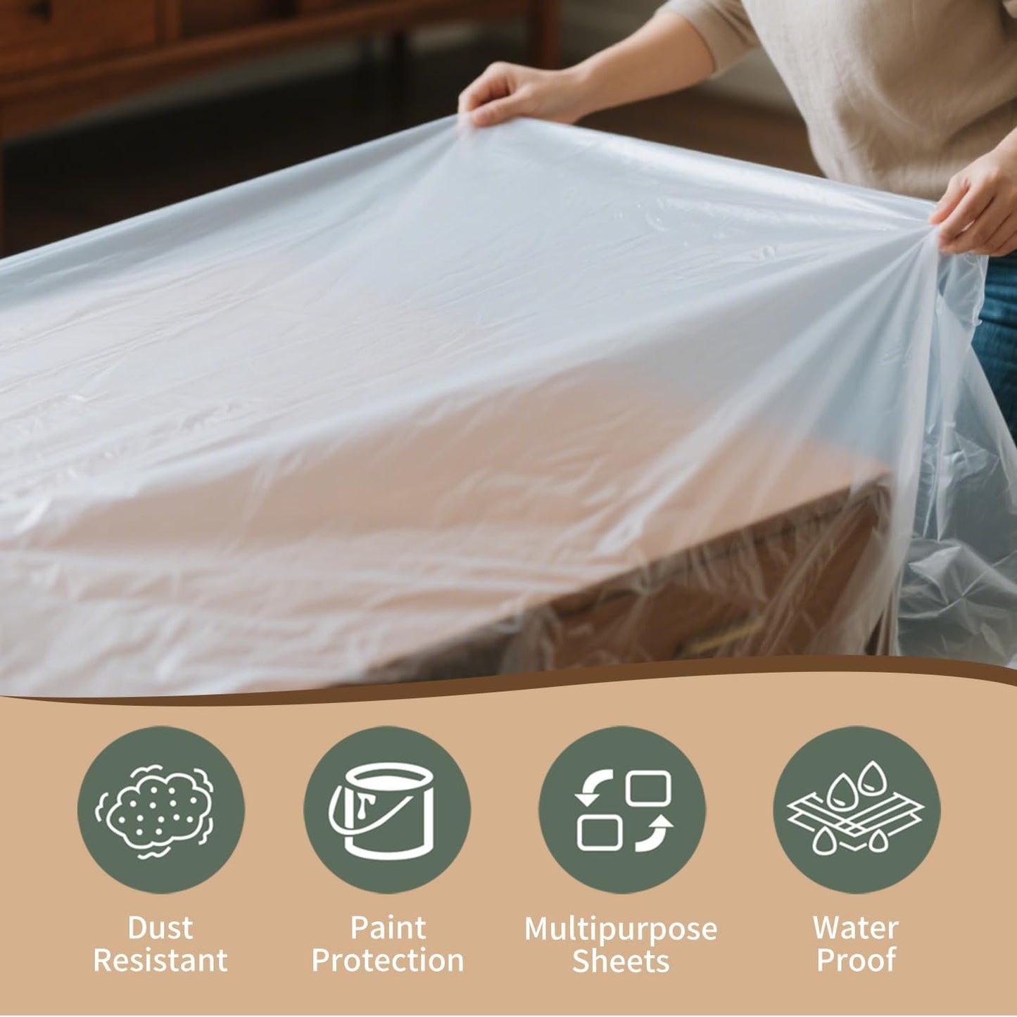 Clear Plastic Tarps 2.7m x 3.6m Dust-Proof Protective Drop Cloth for NEW