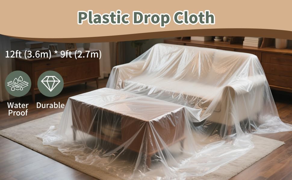 Clear Plastic Tarps 2.7m x 3.6m Dust-Proof Protective Drop Cloth for NEW