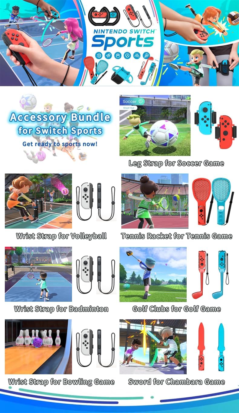 10-in-1 Accessory Gaming Accessories Bundle for Nintendo Switch Joy-Con NEW