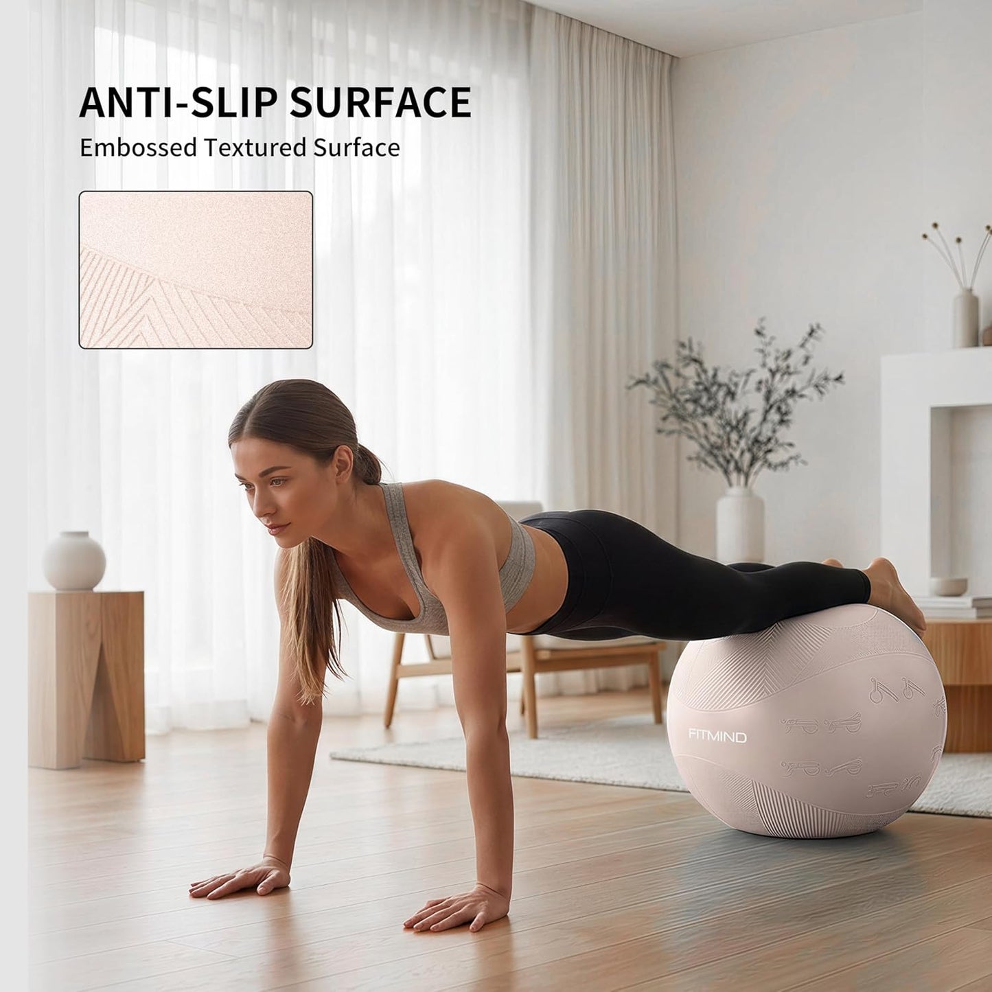 FITMIND 65cm Embossed Apricot Yoga Exercise Ball Fitness Accessory Size DEMO