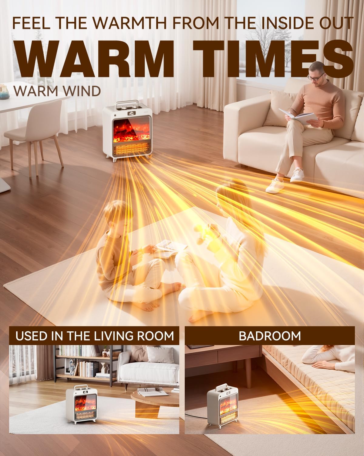 STORM HERO Portable Electric Space Heater 1500W Fireplace Fan White NEW