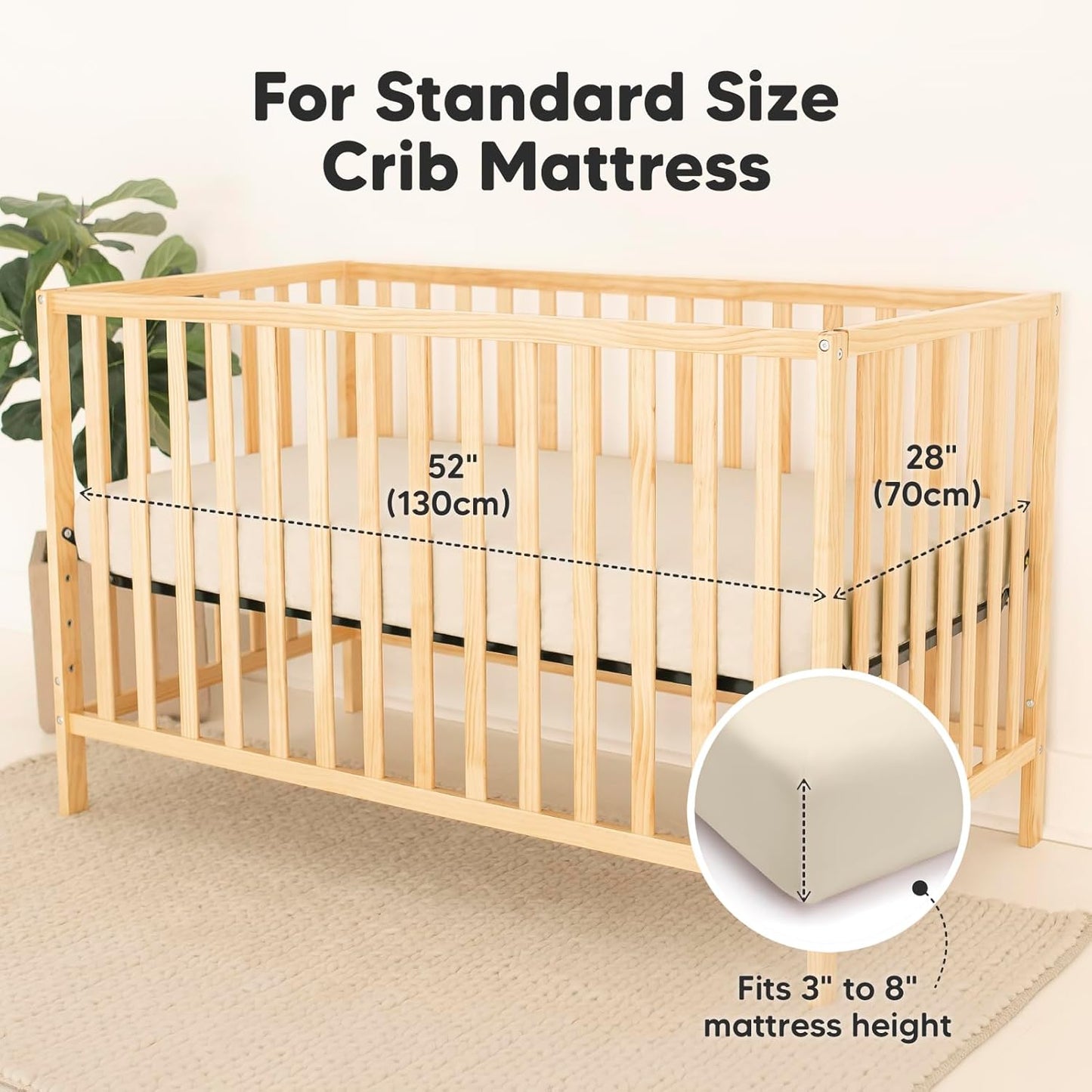 KeaBabies Bamboo Fitted Crib Sheets Waterproof Breathable Ecru Size 130cm x NEW