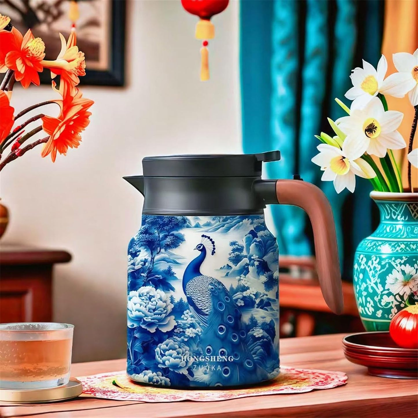 Mythra 1000ml Insulated Stainless Steel Hot Beverage Carafe Chinese Temple NEW