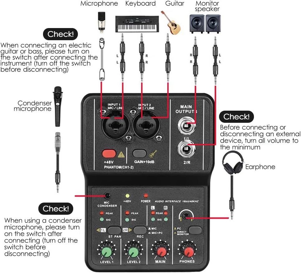 Professional USB Audio Interface Sound Card 16bit/48kHz for Music DEMO