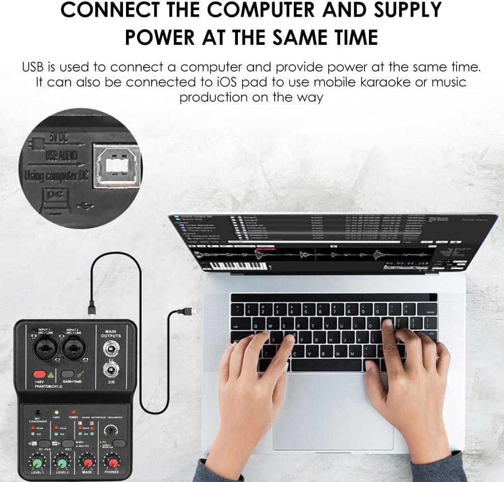 Professional USB Audio Interface Sound Card 16bit/48kHz for Music DEMO