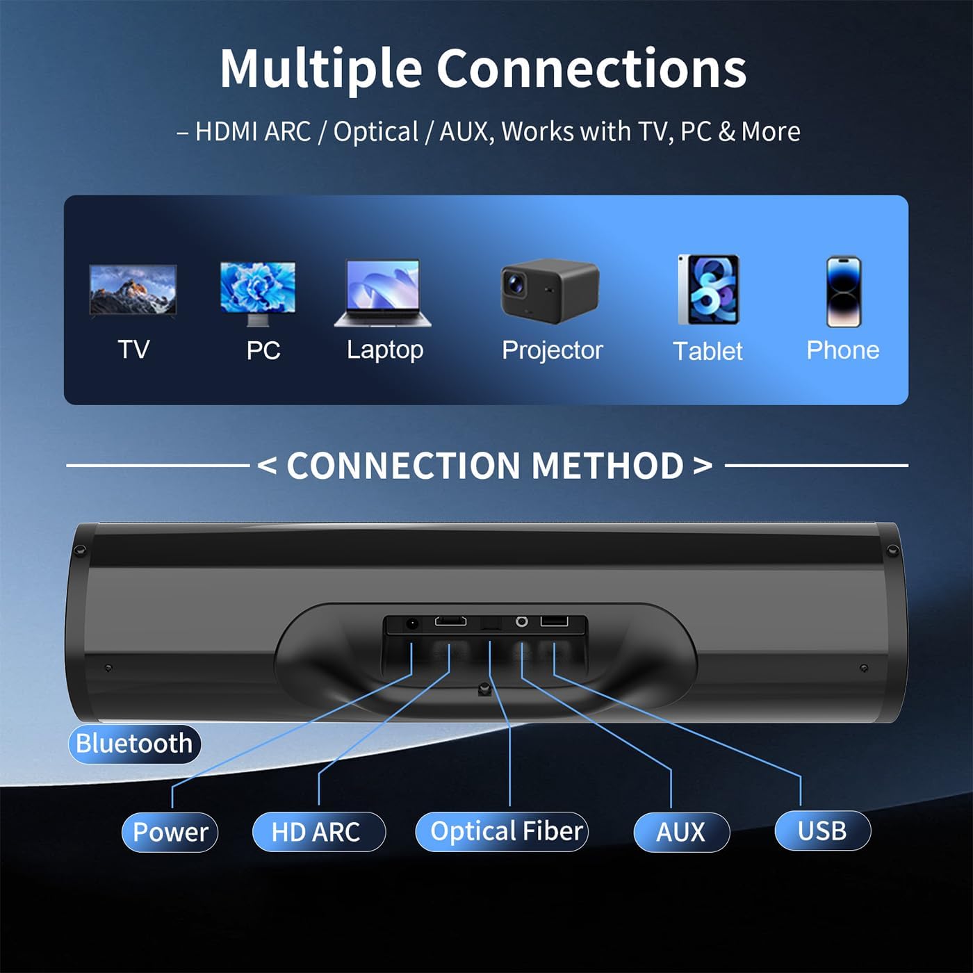 50W Bluetooth Surround Sound Soundbar System for Smart TVs in Black DEMO