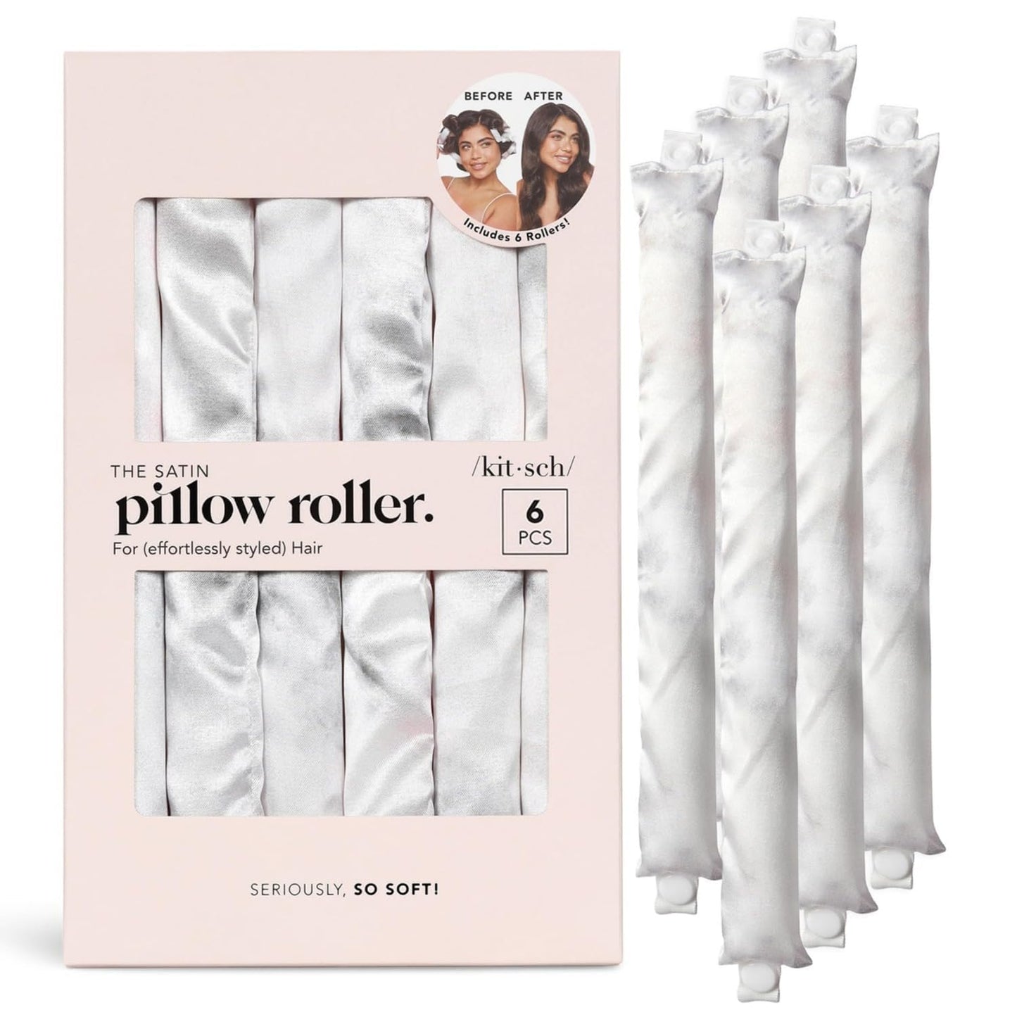 Kitsch Satin Hair Rollers - Soft Curlers for Sleep, Marble, 6 Piece Set NEW