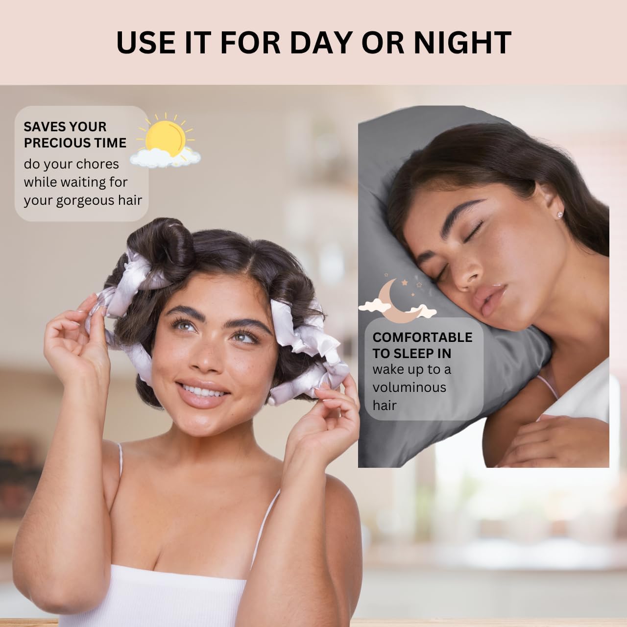 Kitsch Satin Hair Rollers - Soft Curlers for Sleep, Marble, 6 Piece Set NEW
