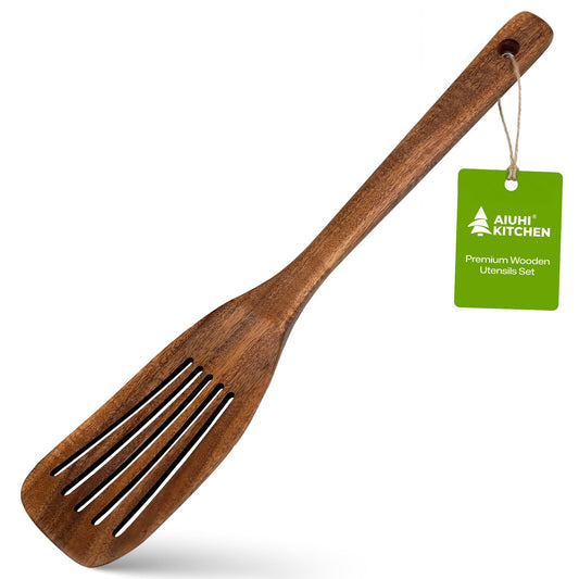 AIUHI Teak Spatulas Wood Slotted Spatula - Extra Long Wooden Turner for Wok NEW