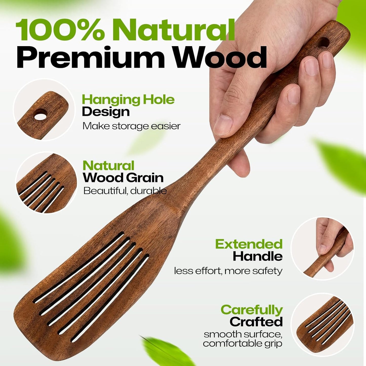 AIUHI Teak Spatulas Wood Slotted Spatula - Extra Long Wooden Turner for Wok NEW