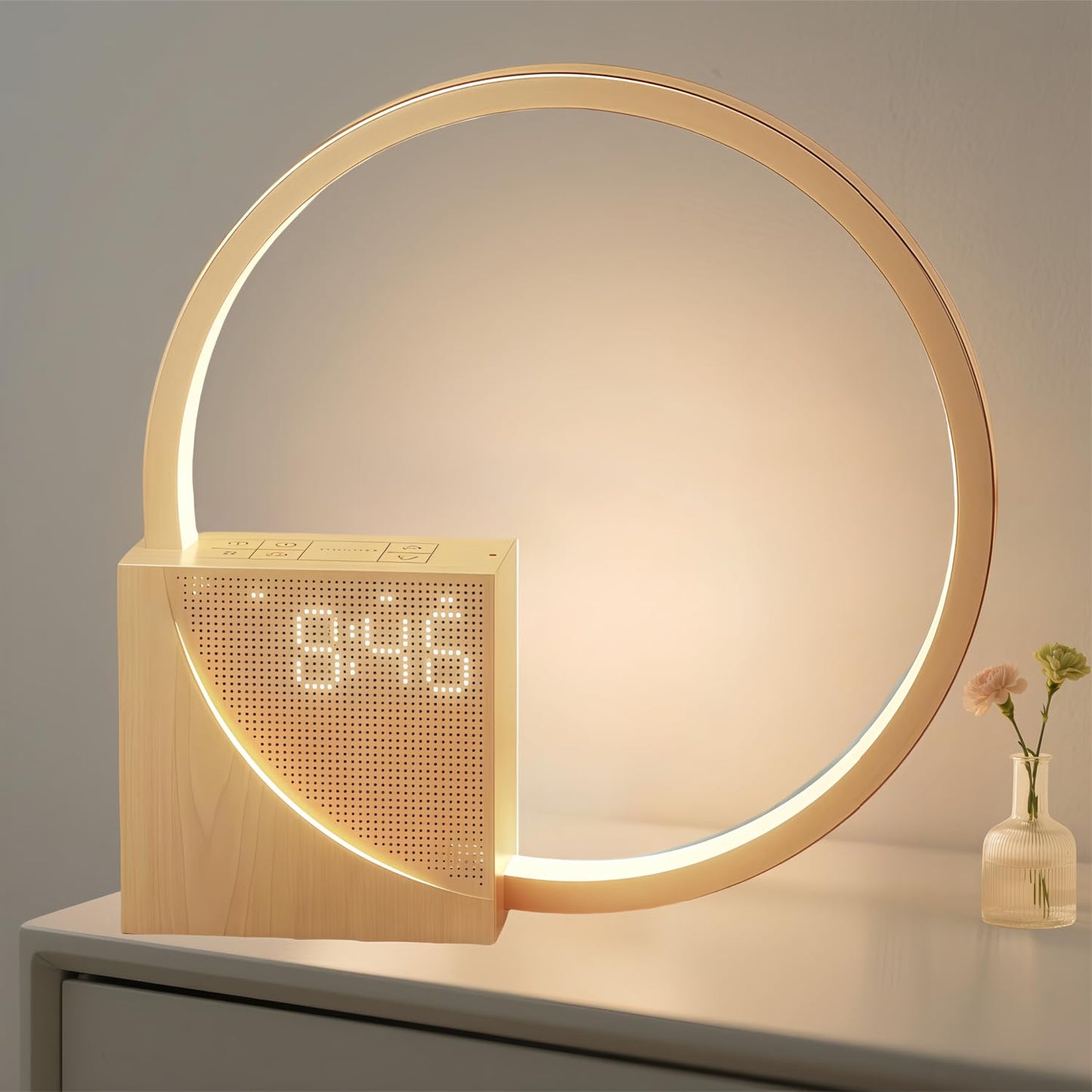 Wooden Electronic Alarm Clock Bedside Lamp with Natural Sounds Home Decor NEW