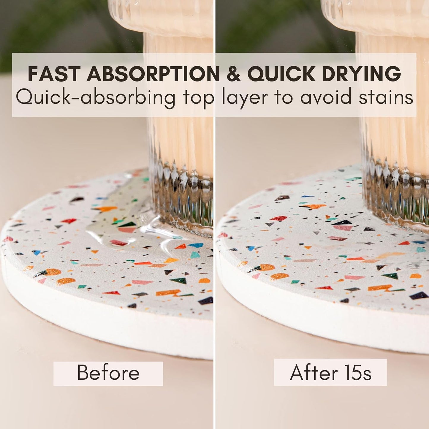 ilohaus Terrazzo Ceramic Absorbent Coasters Set of 6 with Holder - NEW