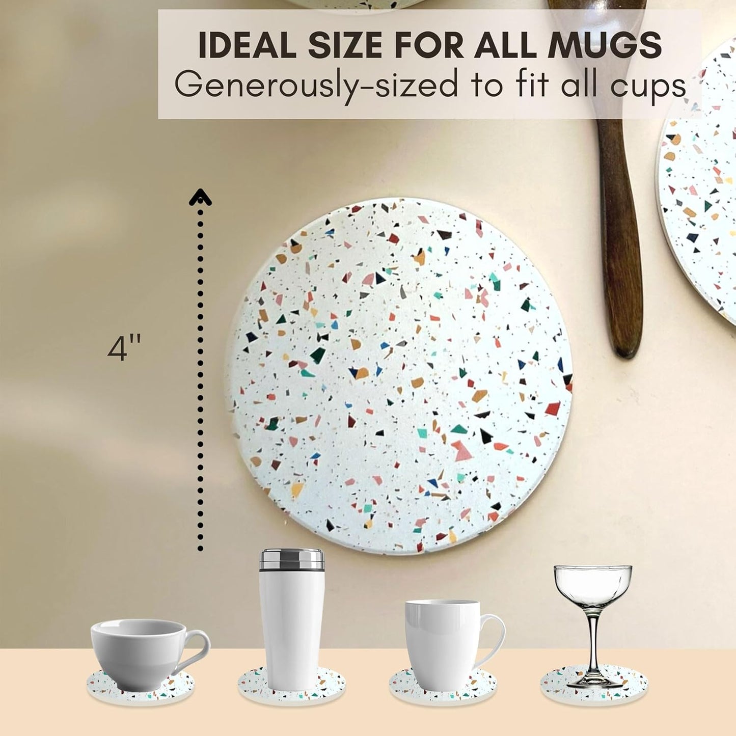 ilohaus Terrazzo Ceramic Absorbent Coasters Set of 6 with Holder - NEW