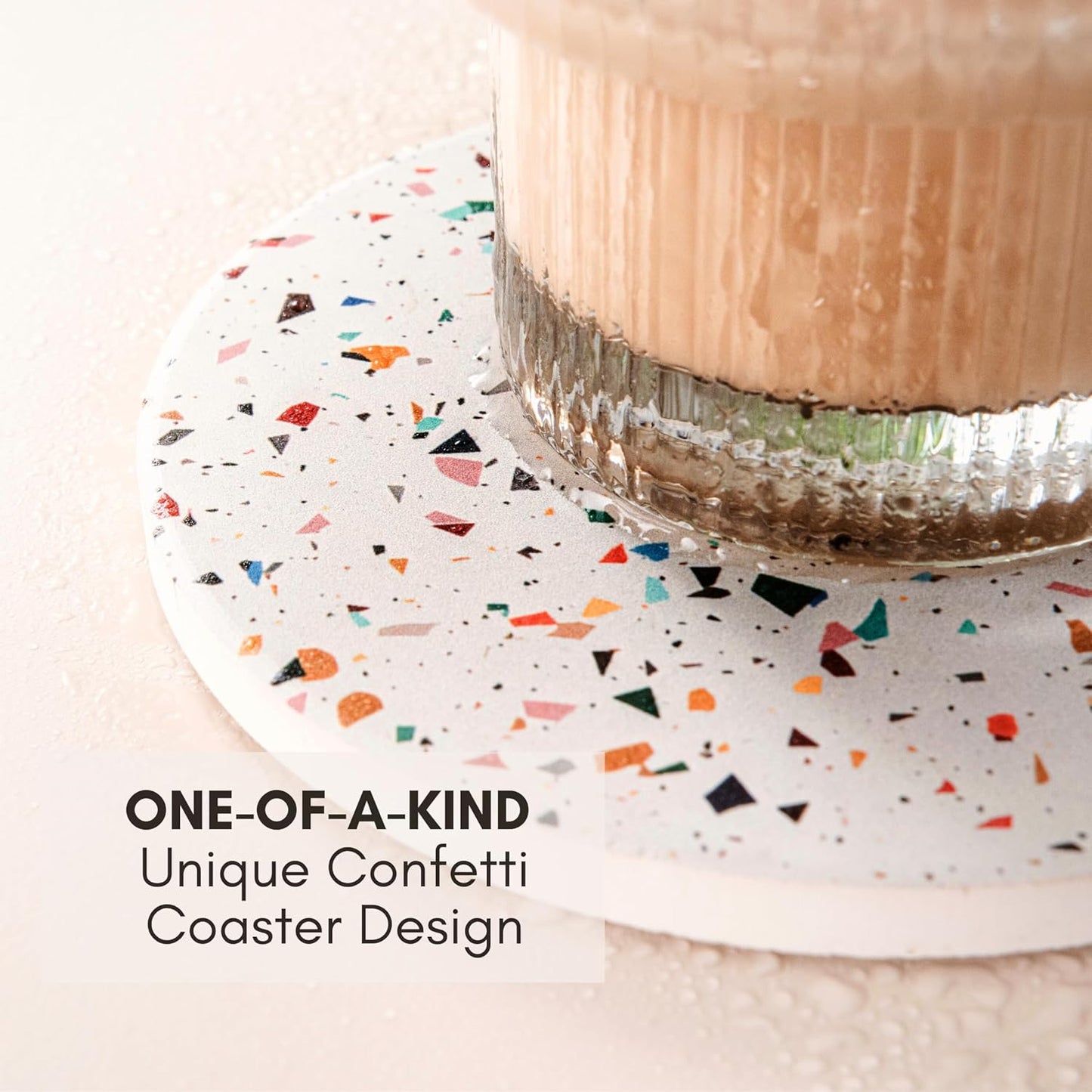 ilohaus Terrazzo Ceramic Absorbent Coasters Set of 6 with Holder - NEW