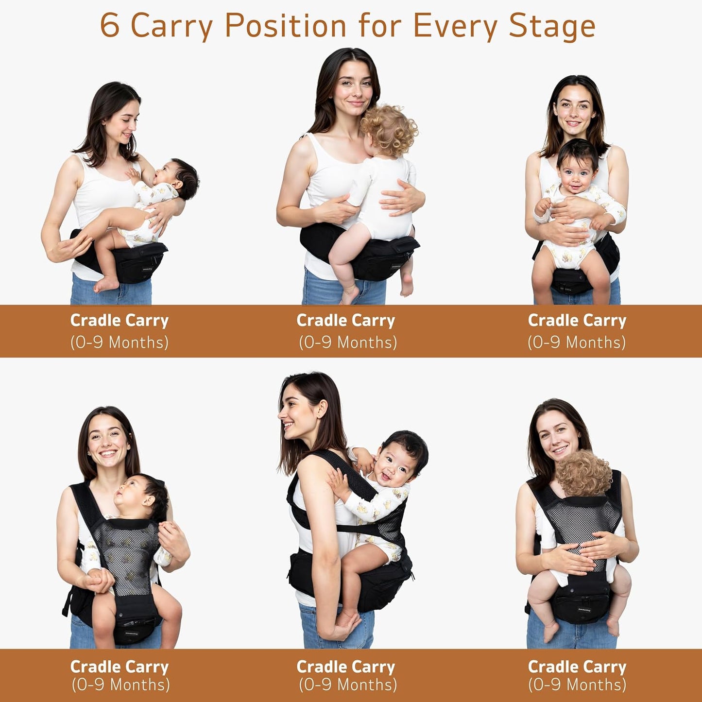 pandanling Dark Black Baby Carrier with Hip Seat for Newborns to Toddlers NEW