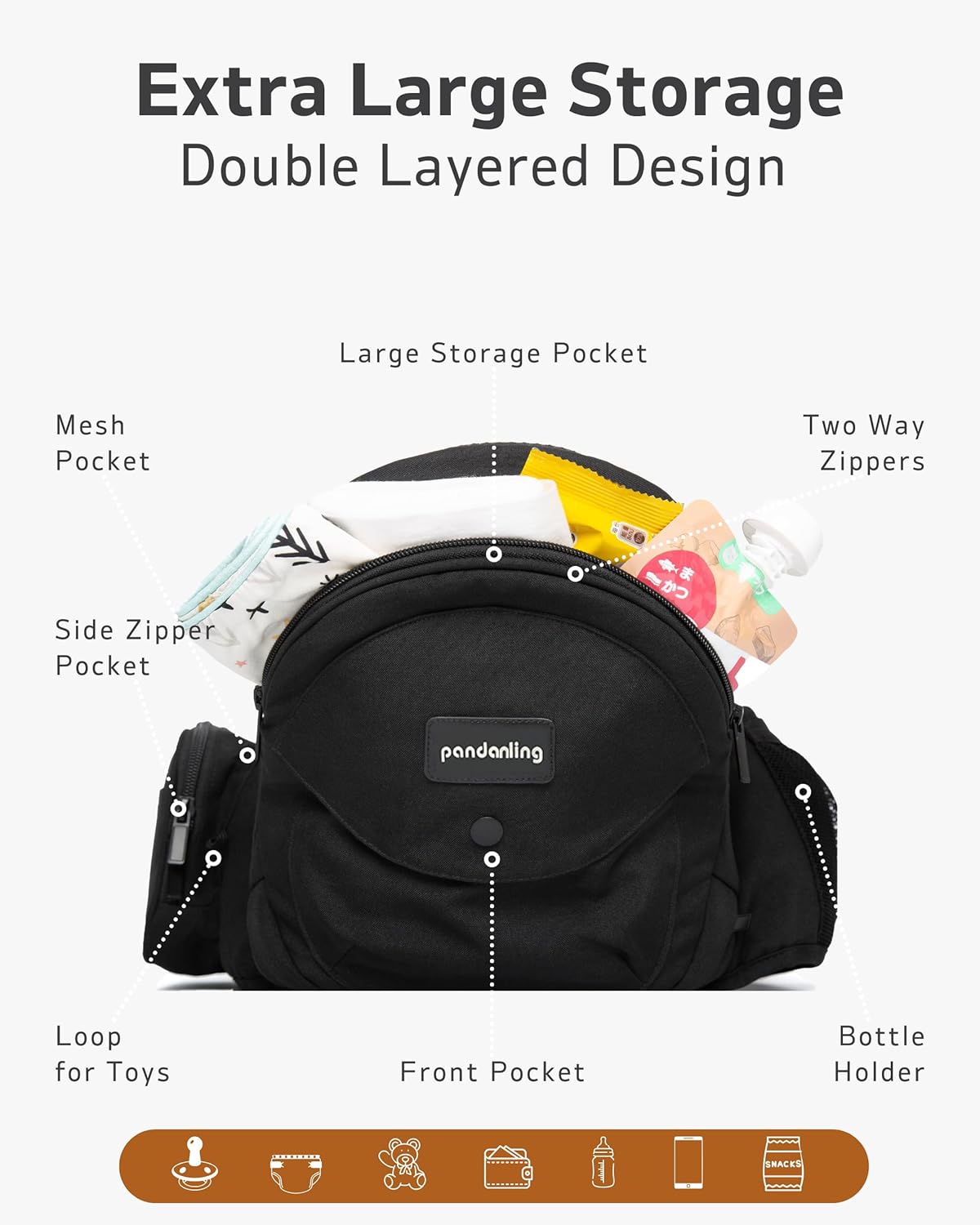 pandanling Dark Black Baby Carrier with Hip Seat for Newborns to Toddlers NEW