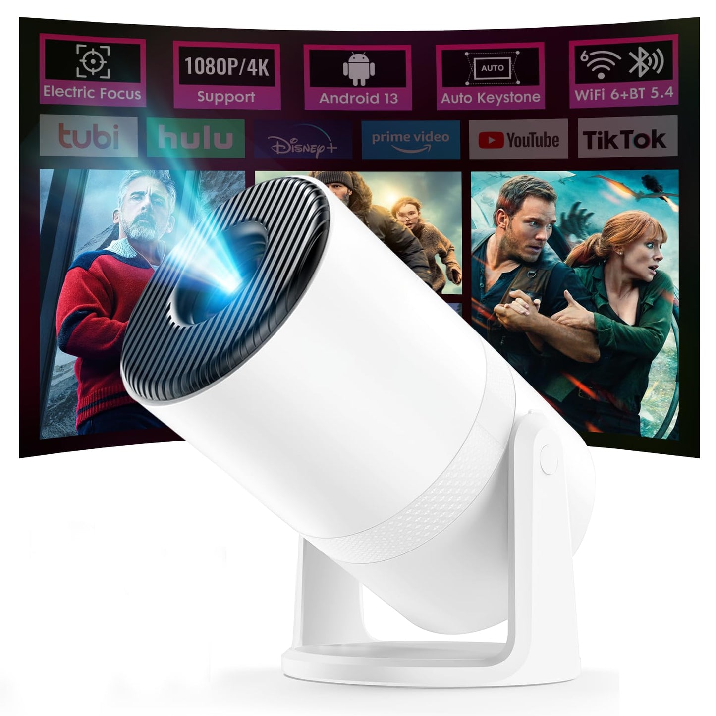 WISHOLY 1080P Projectors Full HD Mini Projector Built-in Android 13 Portable
