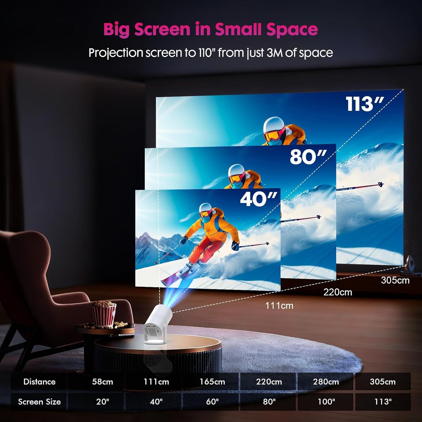 WISHOLY 1080P Projectors Full HD Mini Projector Built-in Android 13 Portable
