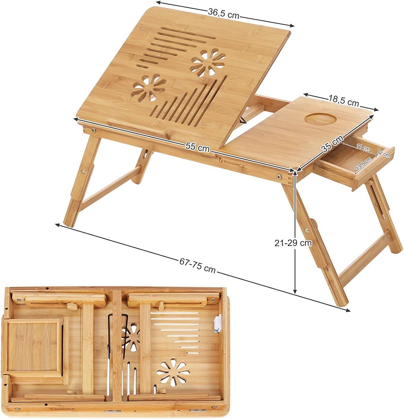 SONGMICS Adjustable Lapdesks Bamboo Laptop Desk Stand 5 Angle Positions NEW
