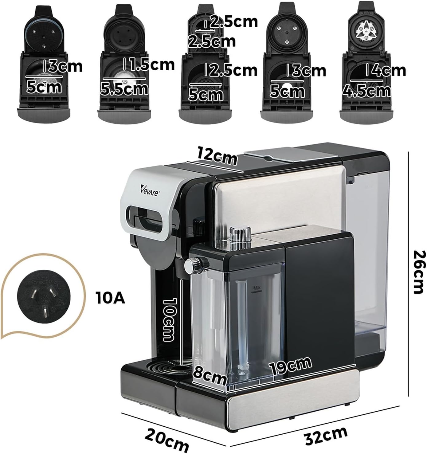 VEVARE 5-in-1 Capsule Coffee Maker Machine Espresso with Water Tank Silver NEW