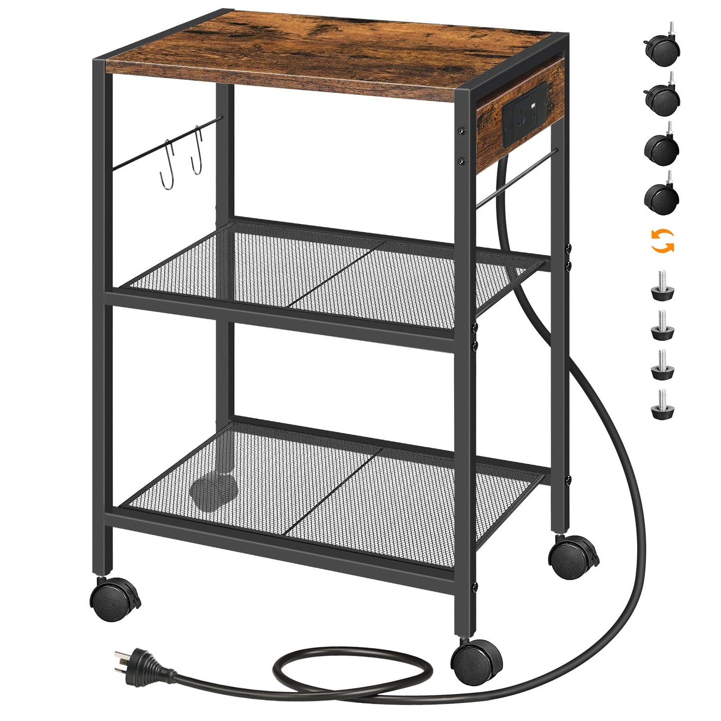 HOOBRO 3-Tier Printer Desk Stand Rustic Brown & Black Engineered Wood NEW
