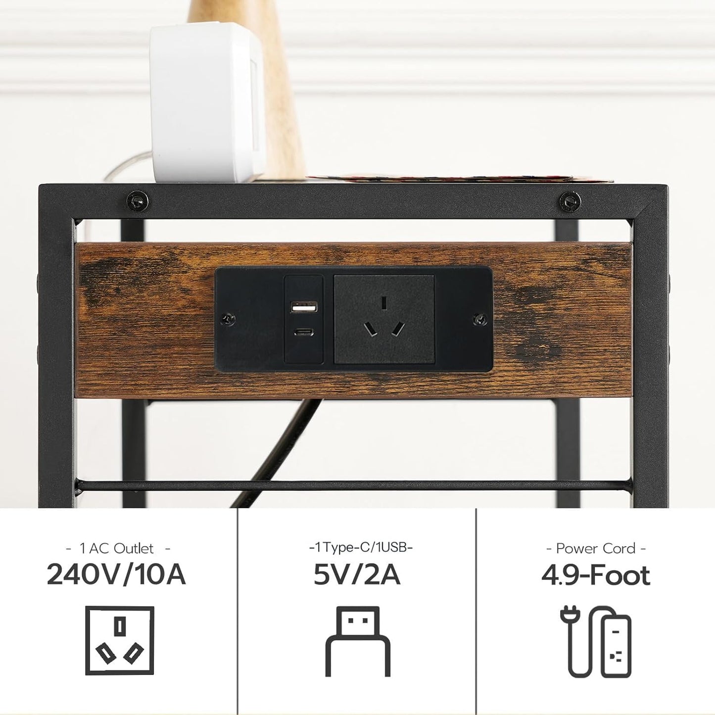 HOOBRO 3-Tier Printer Desk Stand Rustic Brown & Black Engineered Wood NEW