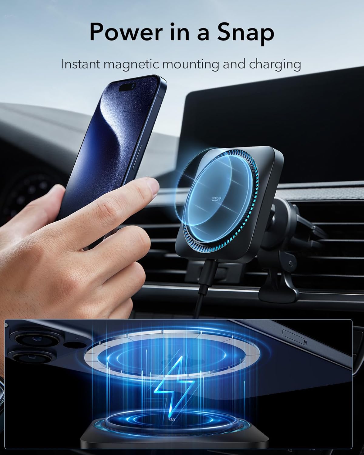 ESR 15W Automobile Chargers Wireless MagSafe Car Charger with Cooling Fan, NEW