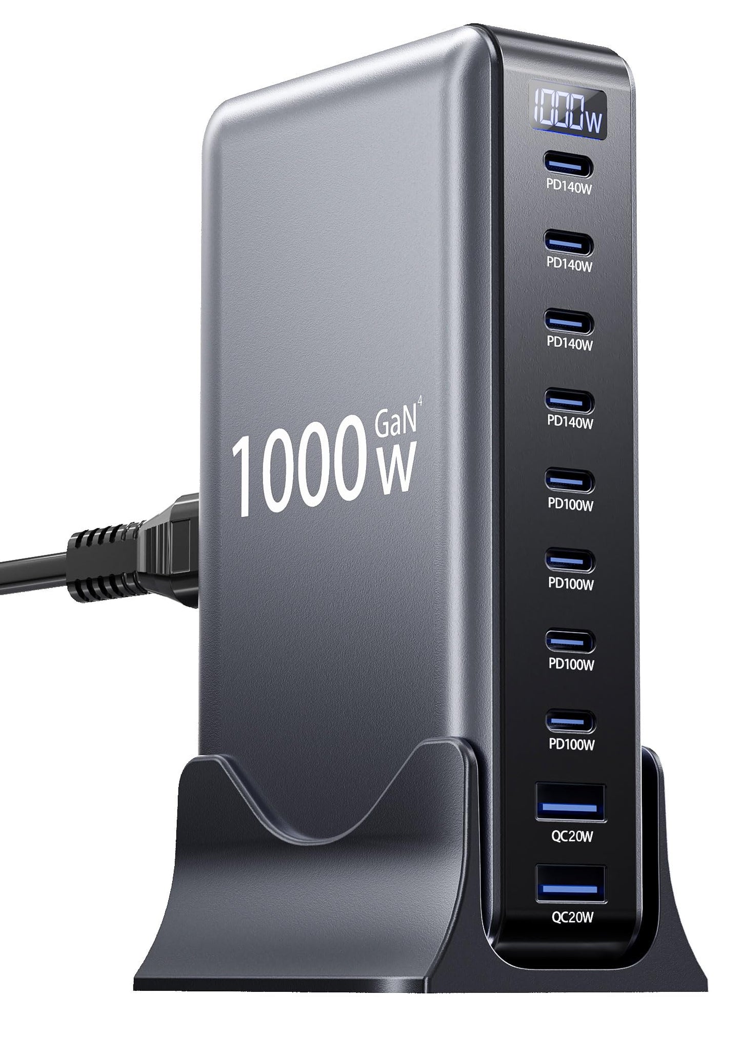 140W 10-Port USB-C GaN Fast Charging Station for Laptops & Devices Black NEW