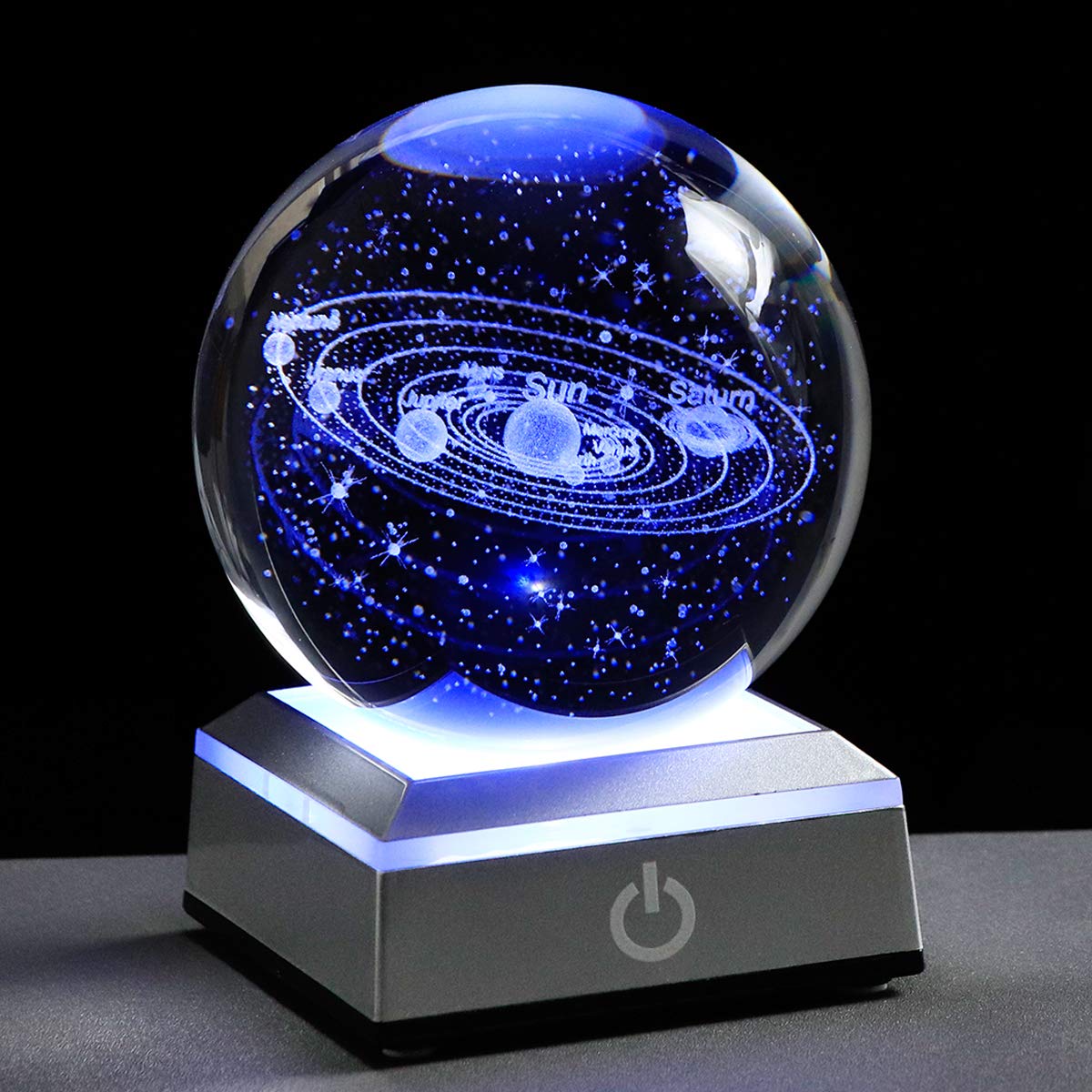 3D Solar System Crystal Ball Laser Engraved Hologram Colorful Night Light NEW