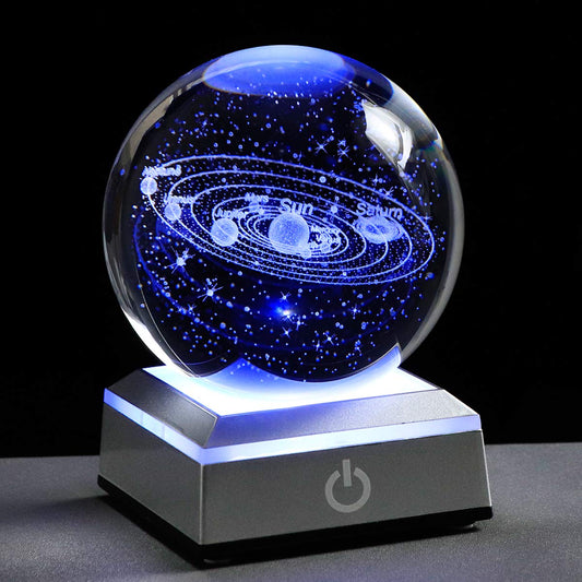 3D Solar System Crystal Ball Laser Engraved Hologram Colorful Night Light NEW