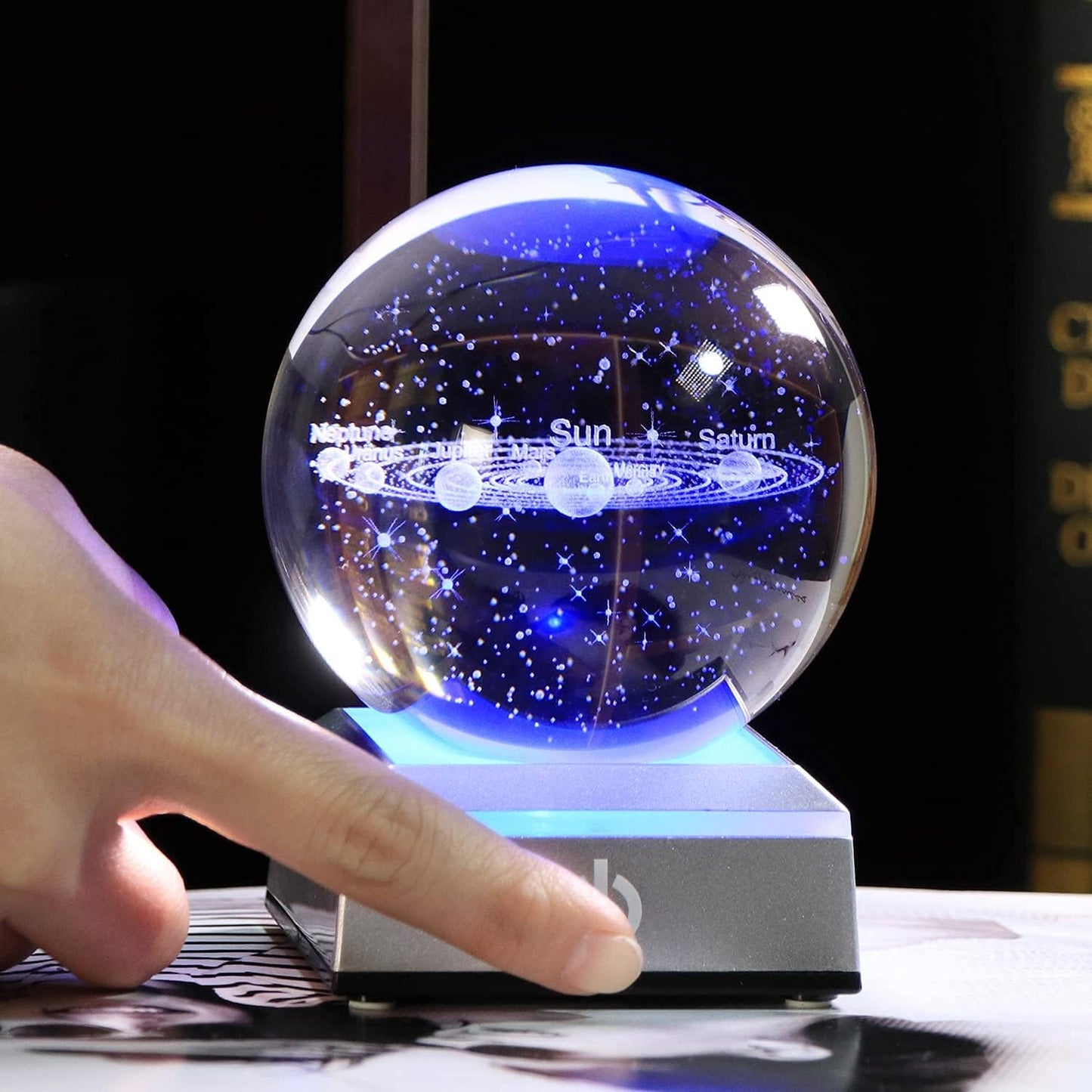 3D Solar System Crystal Ball Laser Engraved Hologram Colorful Night Light NEW