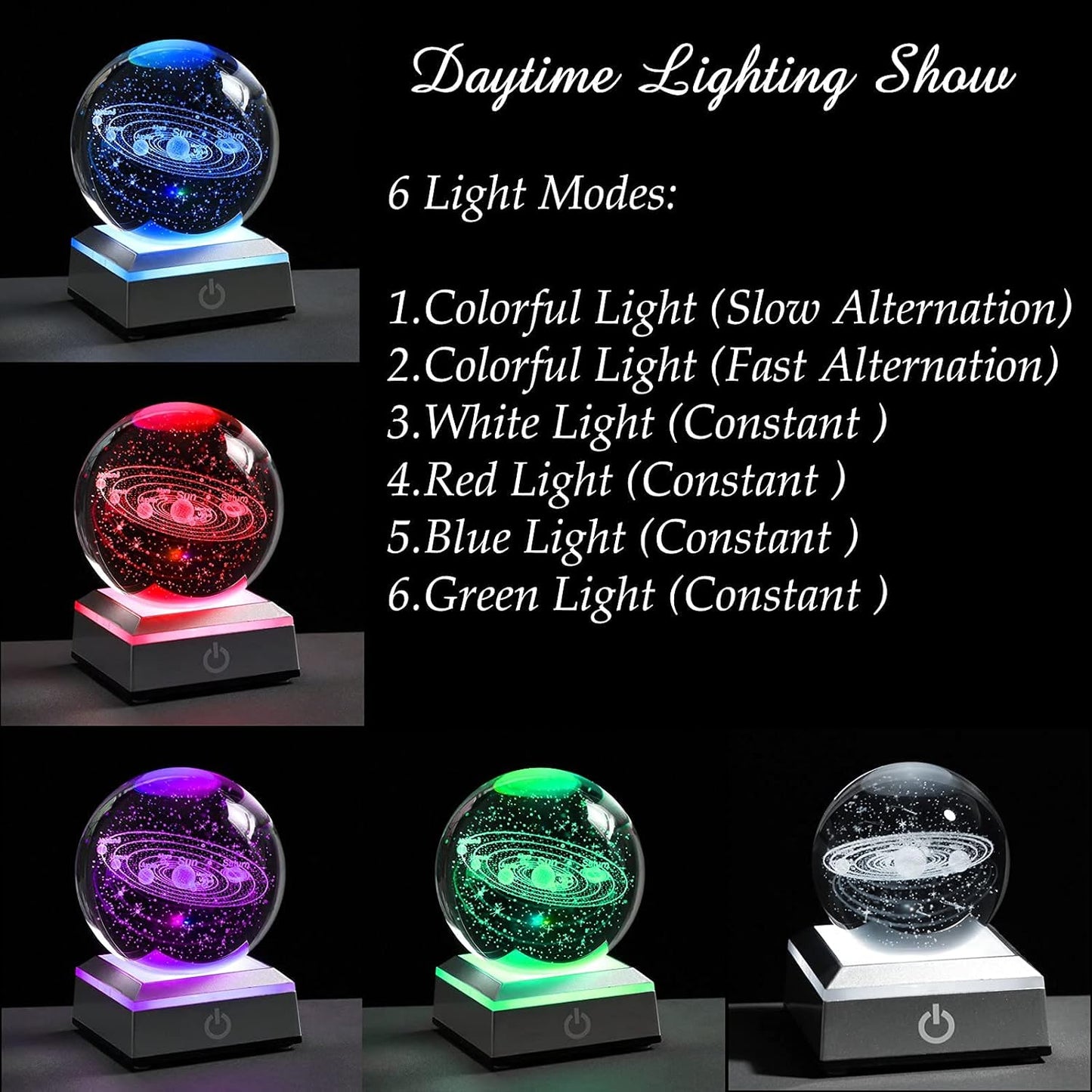 3D Solar System Crystal Ball Laser Engraved Hologram Colorful Night Light NEW