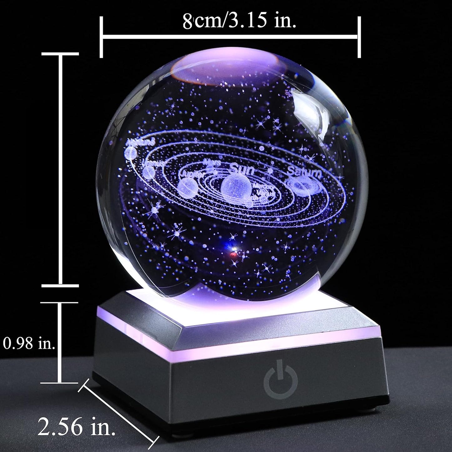 3D Solar System Crystal Ball Laser Engraved Hologram Colorful Night Light NEW