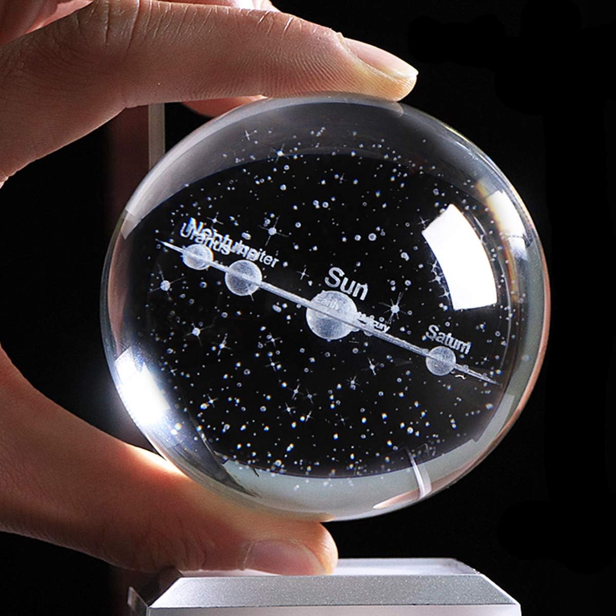 3D Solar System Crystal Ball Laser Engraved Hologram Colorful Night Light NEW