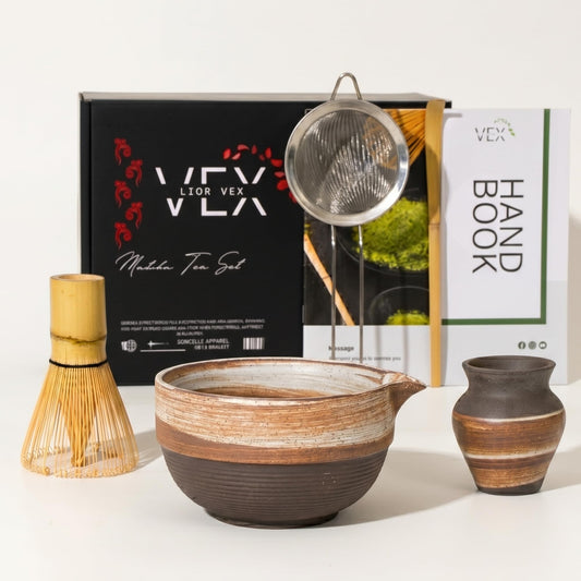LiorVex Premium Tea Sets Rustic Brown Ceramic Matcha Tea Set - 7-Piece NEW