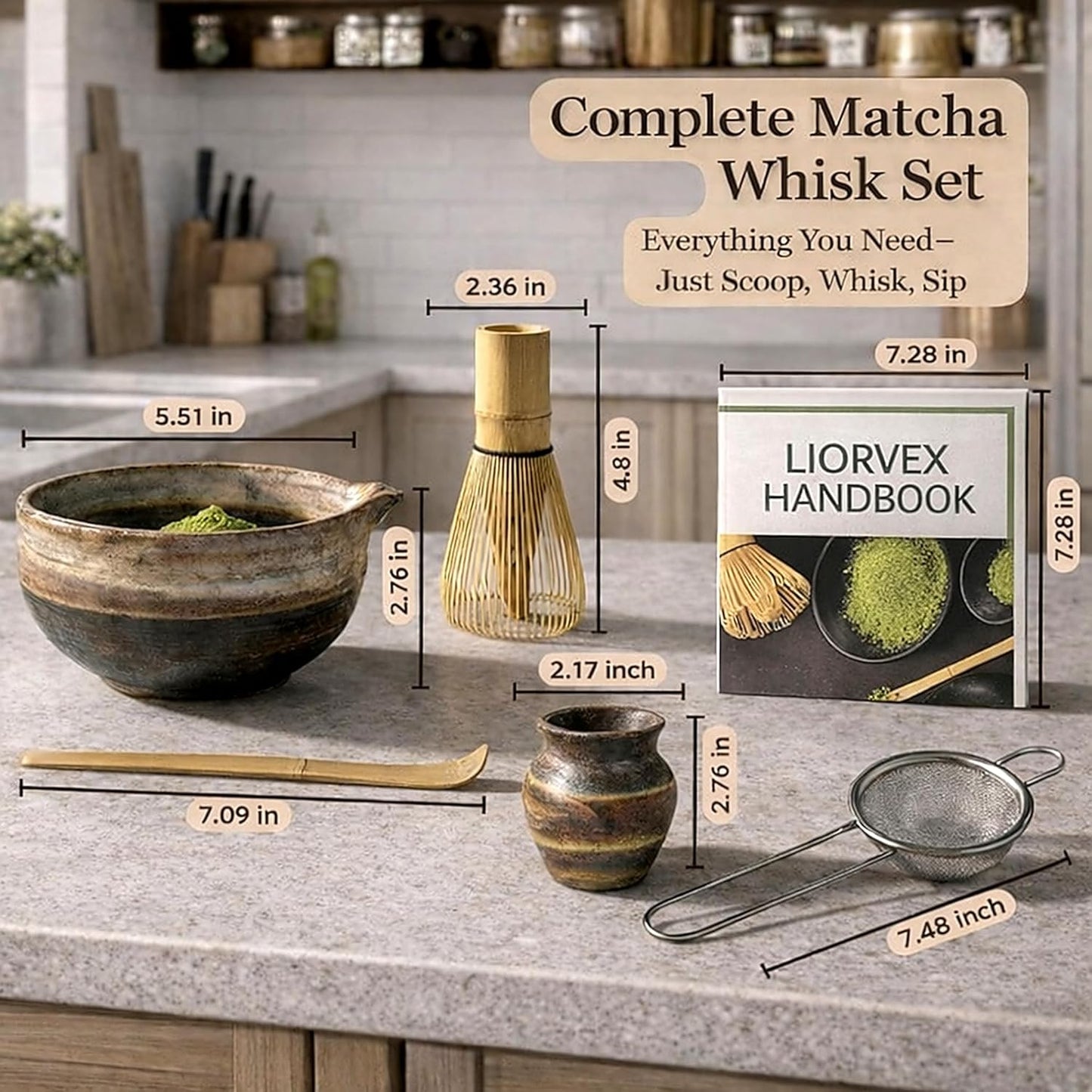 LiorVex Premium Tea Sets Rustic Brown Ceramic Matcha Tea Set - 7-Piece NEW