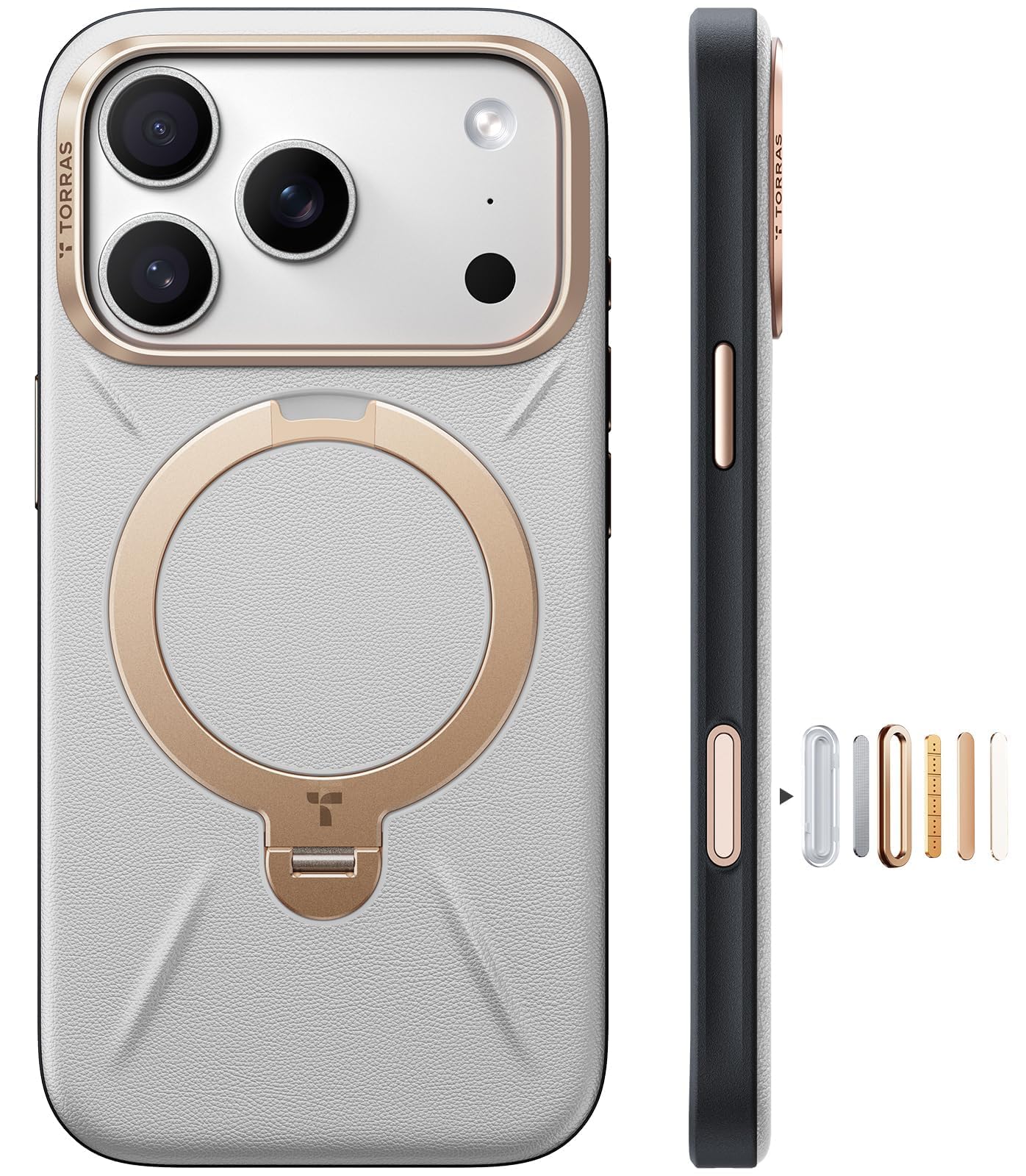 TORRAS Leather Phone Case with Stand for iPhone 17 Pro, Cloud White Size NEW