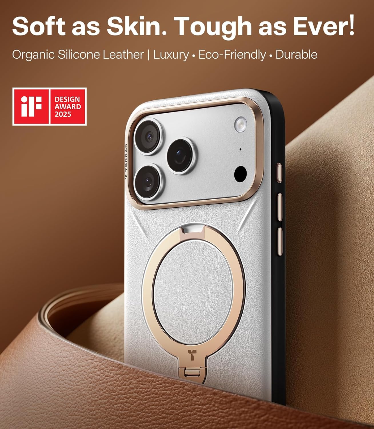 TORRAS Leather Phone Case with Stand for iPhone 17 Pro, Cloud White Size NEW