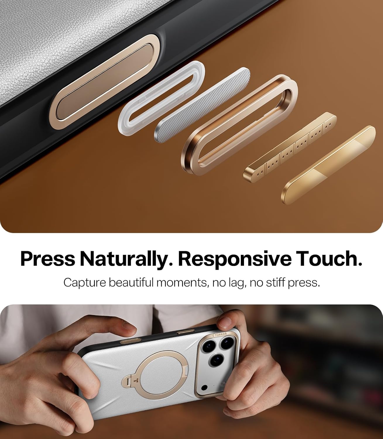 TORRAS Leather Phone Case with Stand for iPhone 17 Pro, Cloud White Size NEW