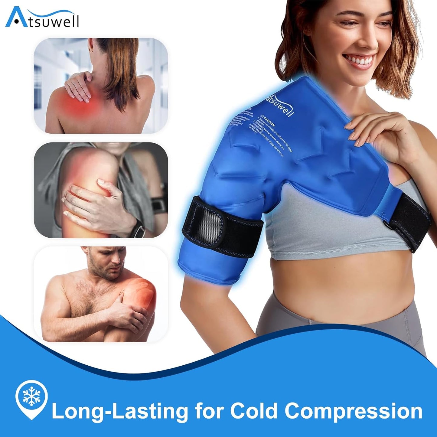 Atsuwell Reusable Gel Cold Compression Shoulder Ice Pack Rotator Cuff Blue NEW