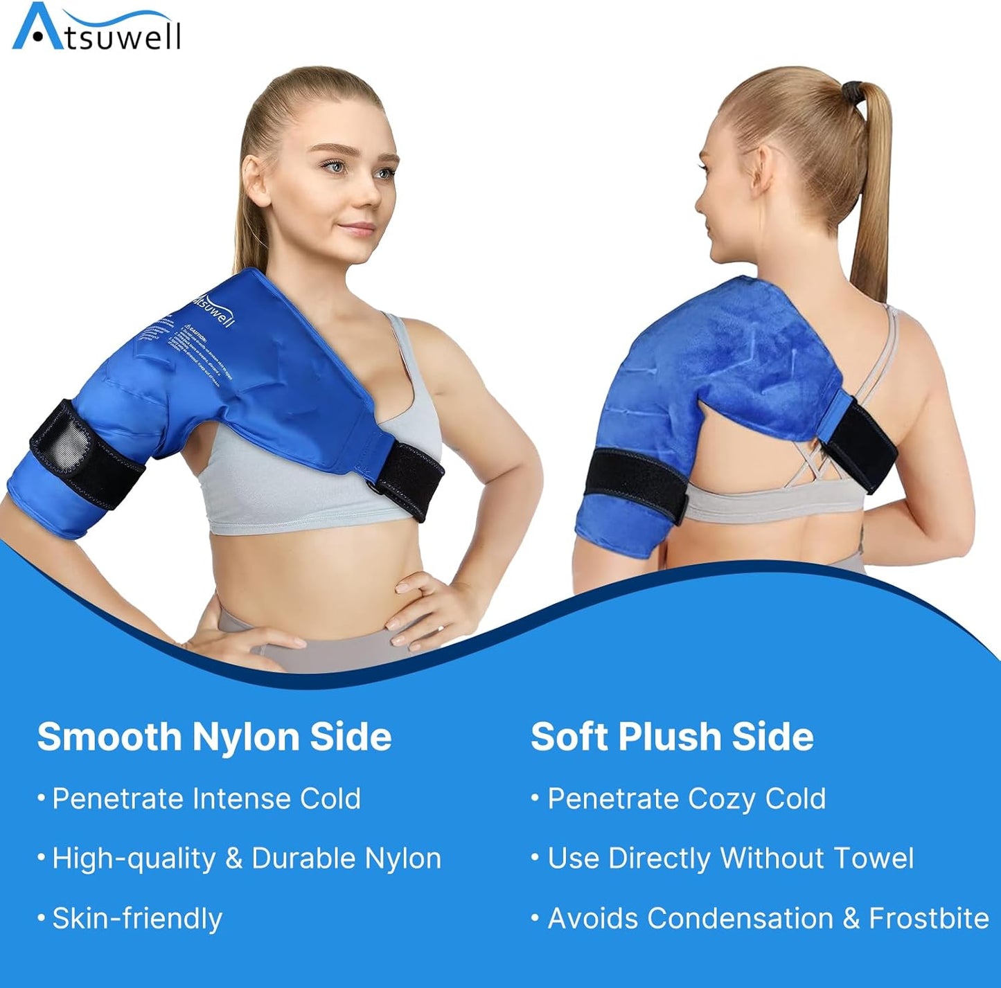 Atsuwell Reusable Gel Cold Compression Shoulder Ice Pack Rotator Cuff Blue NEW