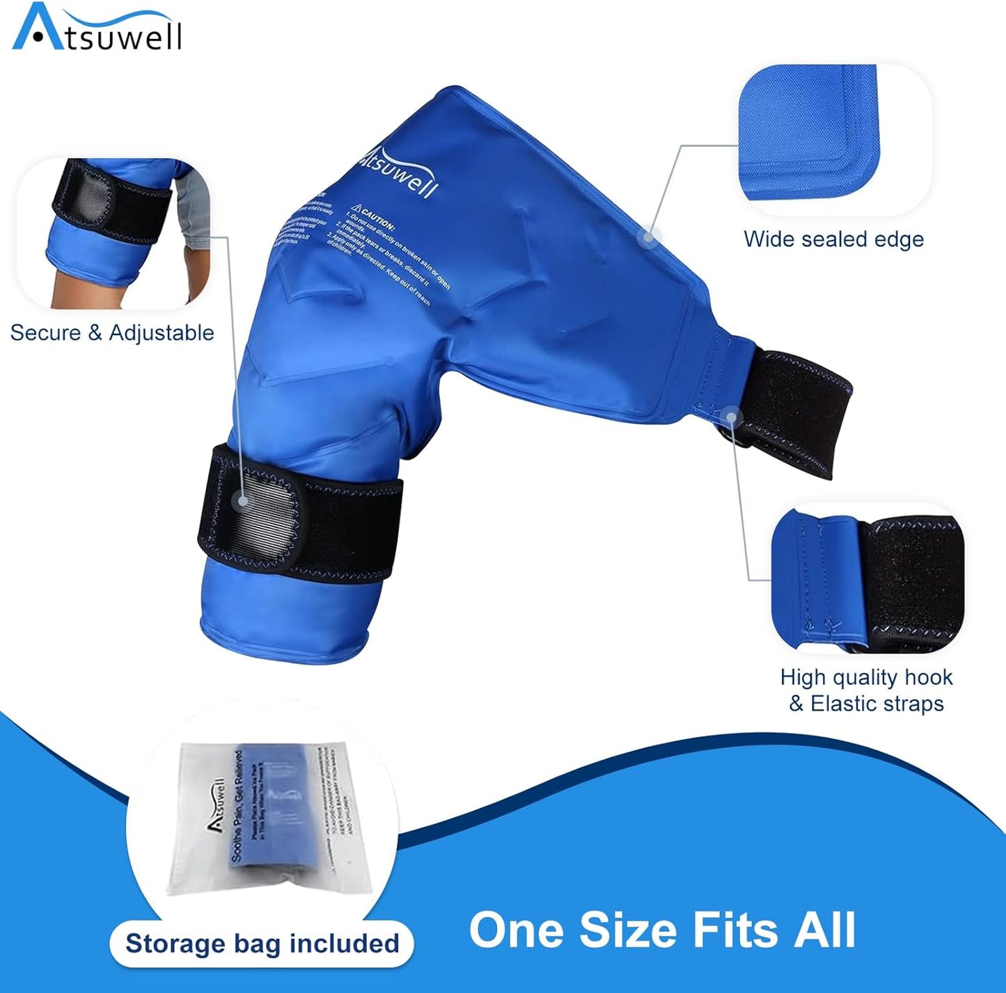 Atsuwell Reusable Gel Cold Compression Shoulder Ice Pack Rotator Cuff Blue NEW