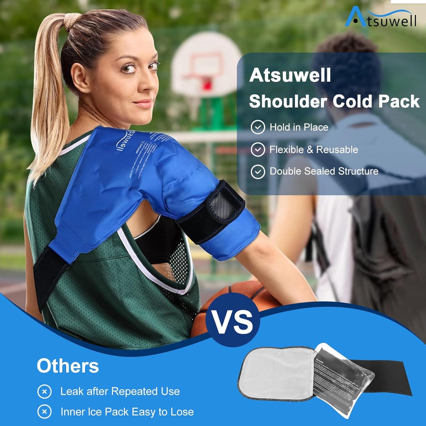Atsuwell Reusable Gel Cold Compression Shoulder Ice Pack Rotator Cuff Blue NEW