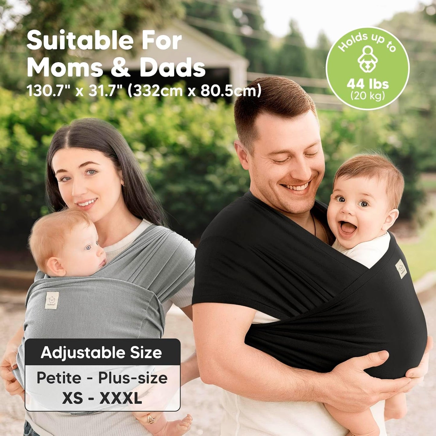 KeaBabies Baby Wrap Carrier Ring Sling Adjustable Soft Breathable Stone Gray NEW